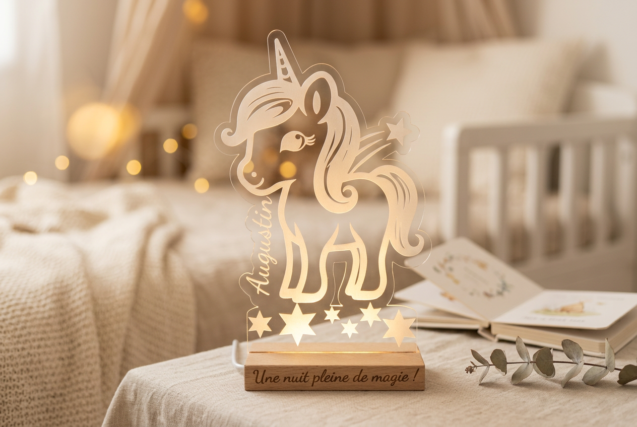 Veilleuse Licorne avec gravure et prénom